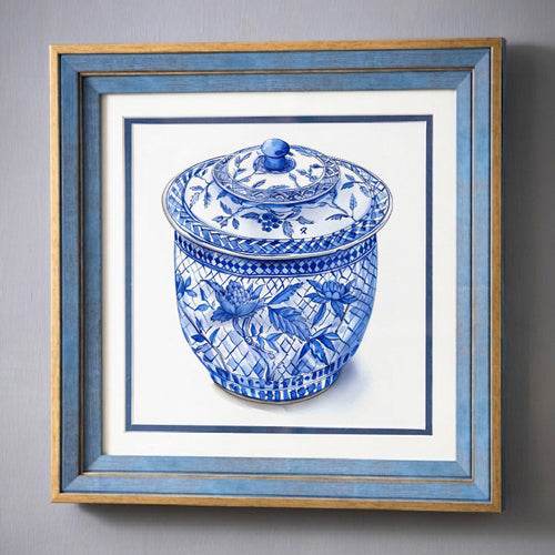 Blue & White Framed Wall art