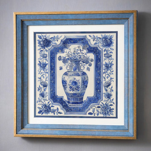 Blue & White Framed Wall art