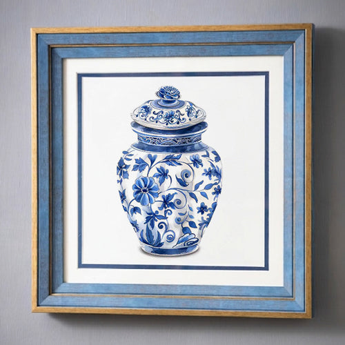 Blue & White Framed Wall art