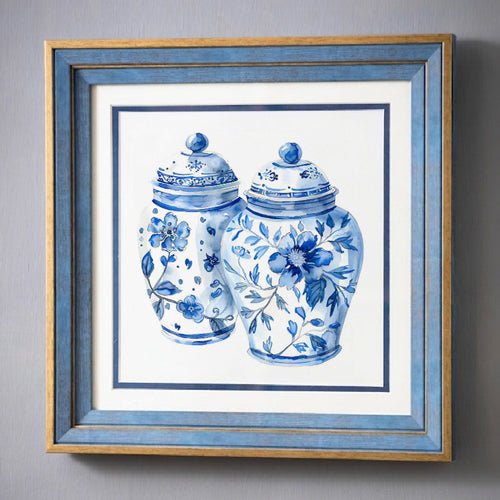 Blue & White Framed Wall art