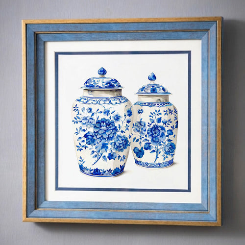 Blue & White Framed Wall art