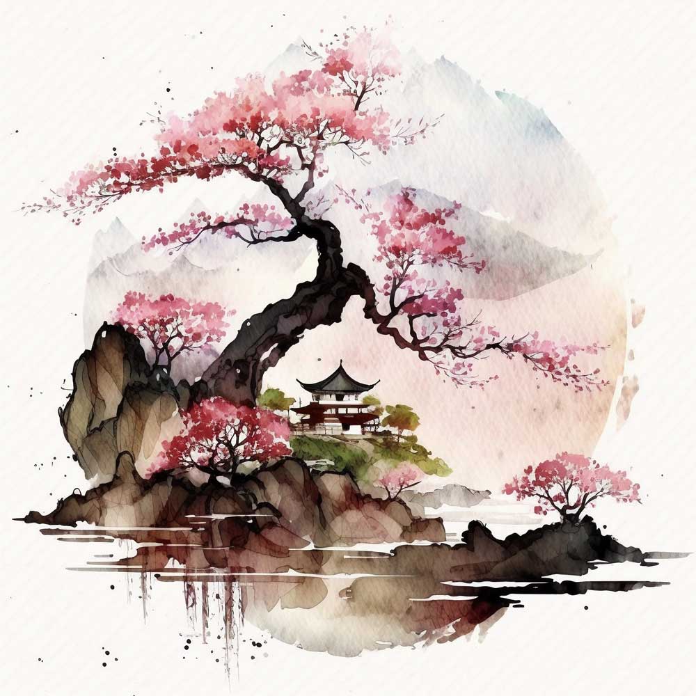 Cherry Blossoms Landscape Print
