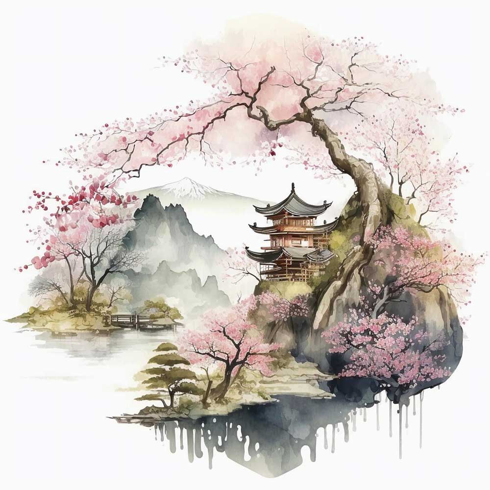 Cherry Blossoms Landscape Print