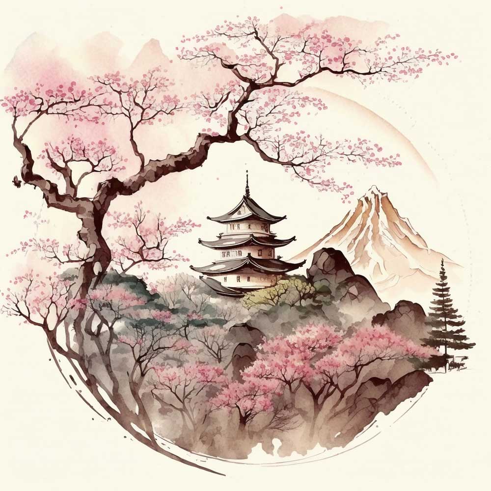 Cherry Blossoms Landscape Print