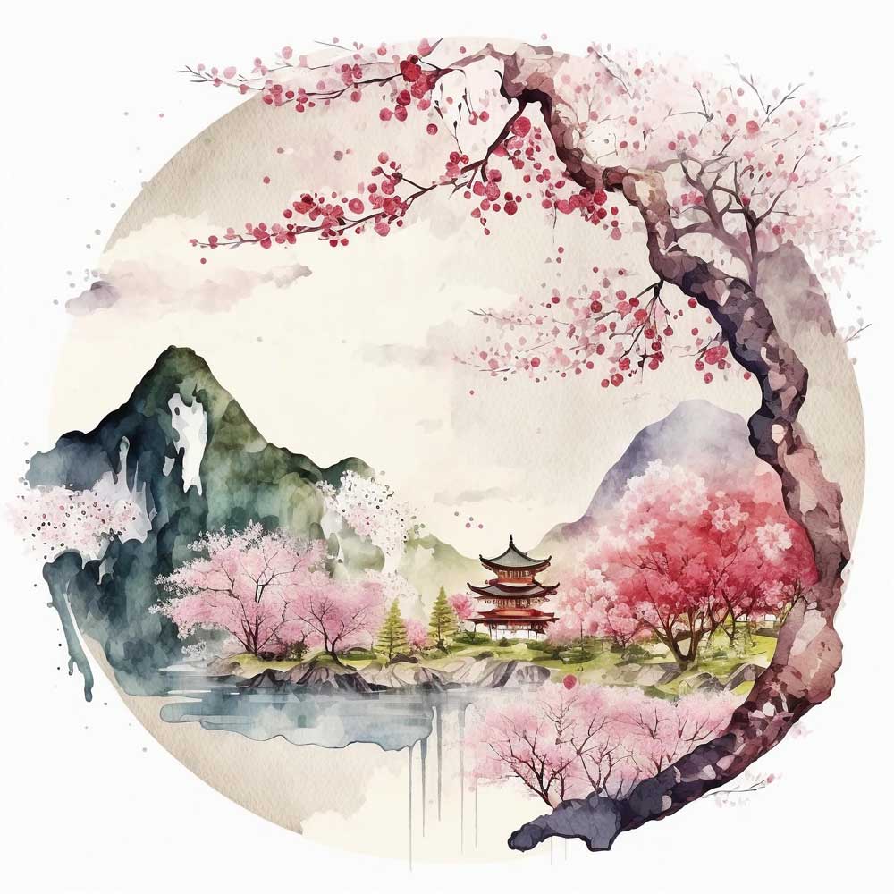Cherry Blossoms Landscape Print