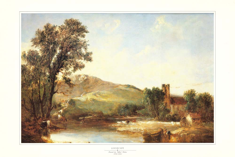 Cattle Watering by a Church in a River Landscape