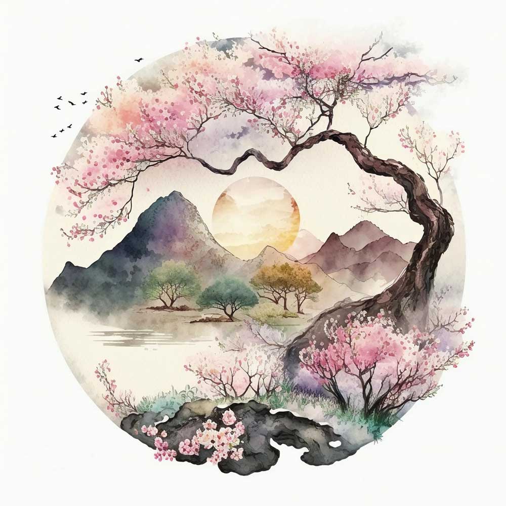 Cherry Blossoms Landscape Print