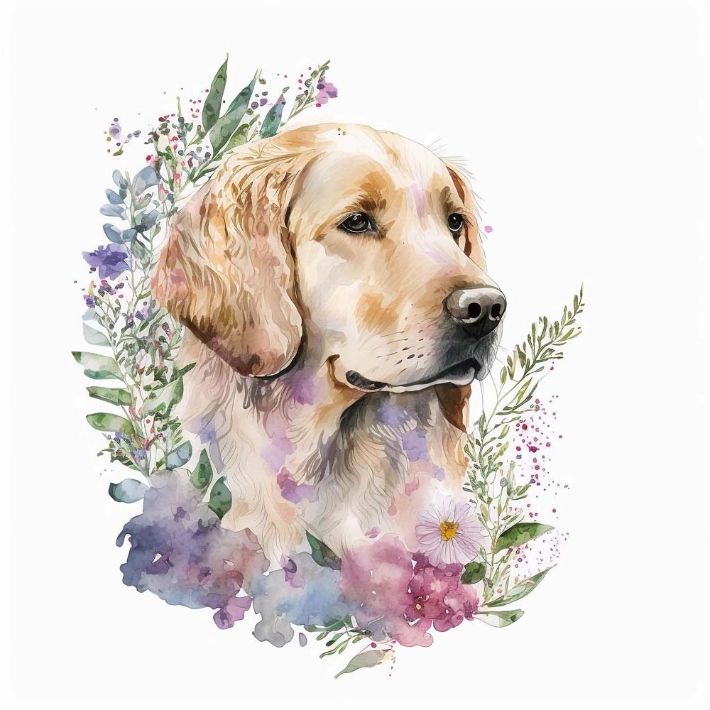 Golden Retriever Dog with Flowers