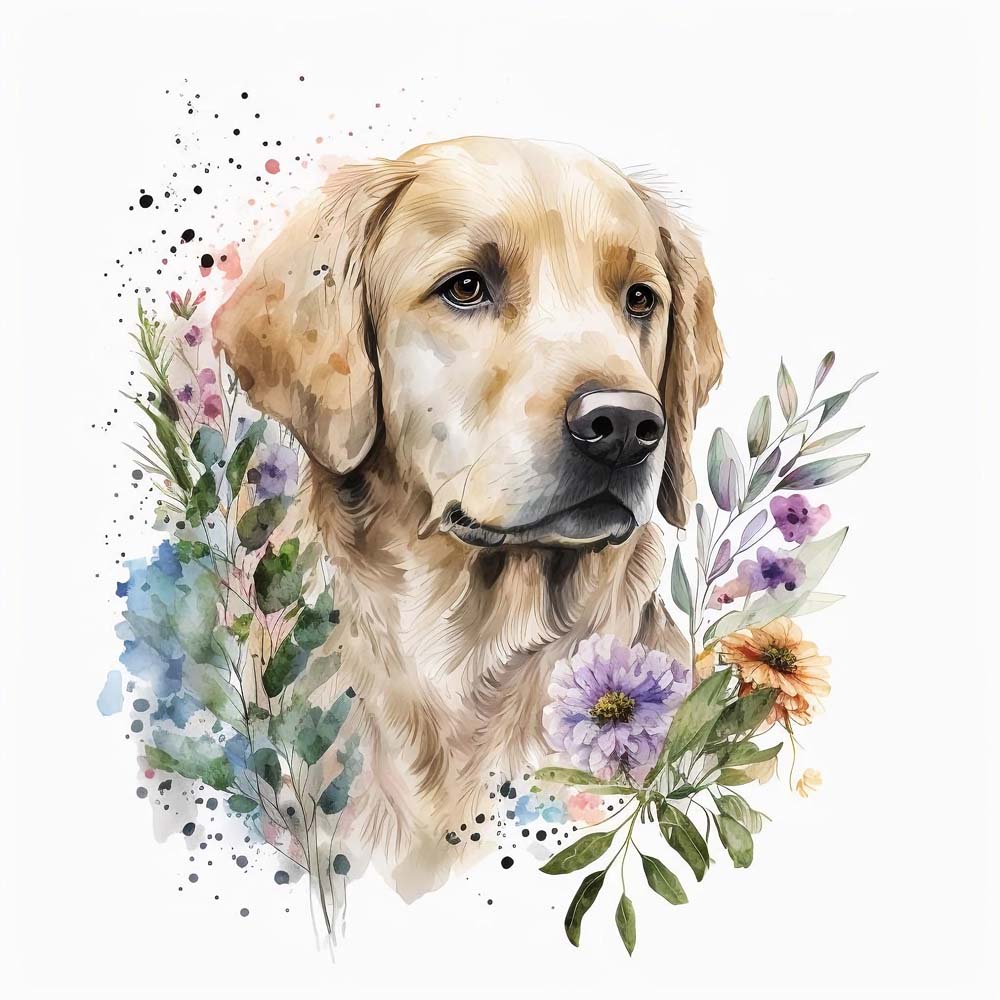 Golden Retriever Dog with Flowers