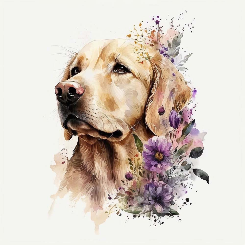 Golden Retriever Dog with Flowers