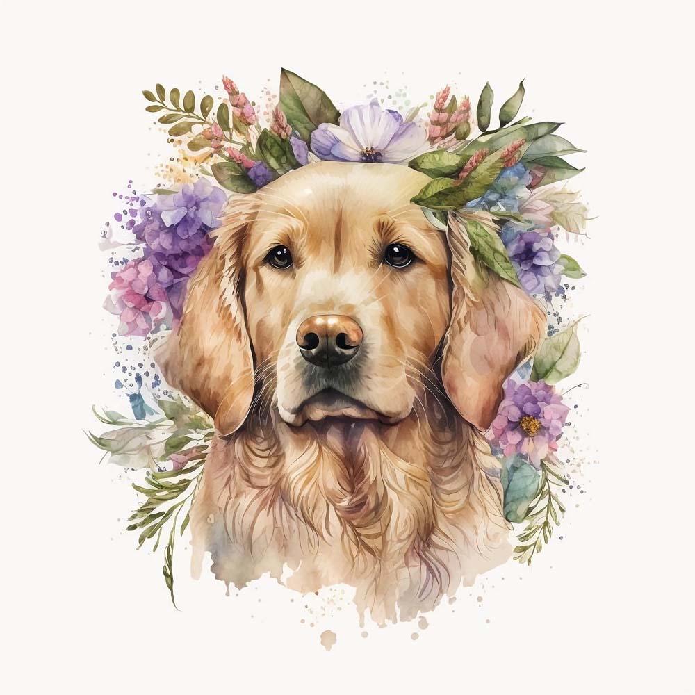 Golden Retriever Dog with Flowers
