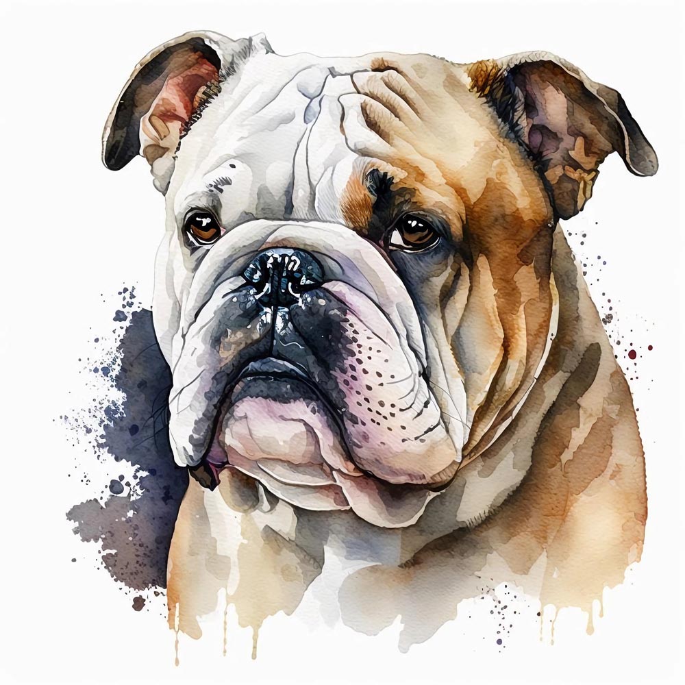 AquaBulldog Dreams: A Watercolor Tribute to Bulldog Charm