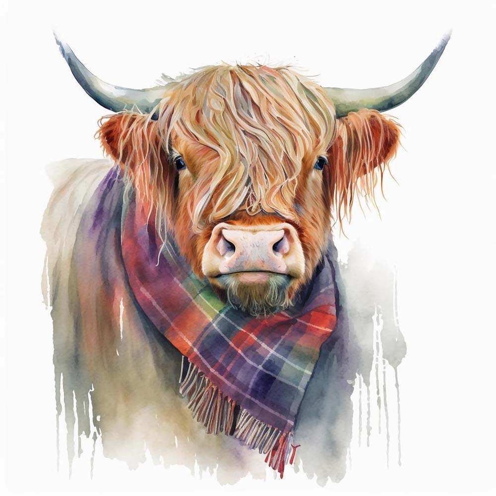 Highland Cow & Scarf Print