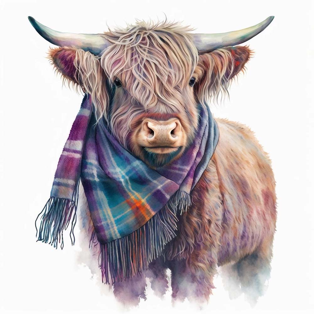 Highland Cow & Scarf Print