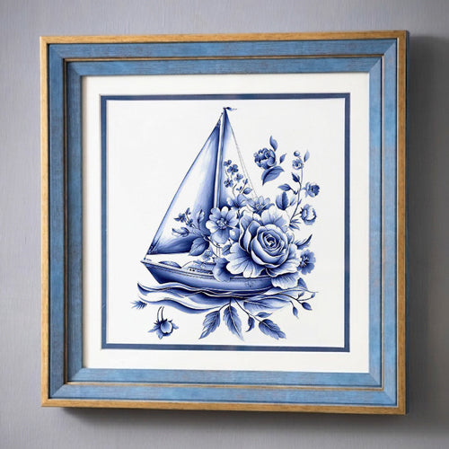 Blue & White Framed Wall art