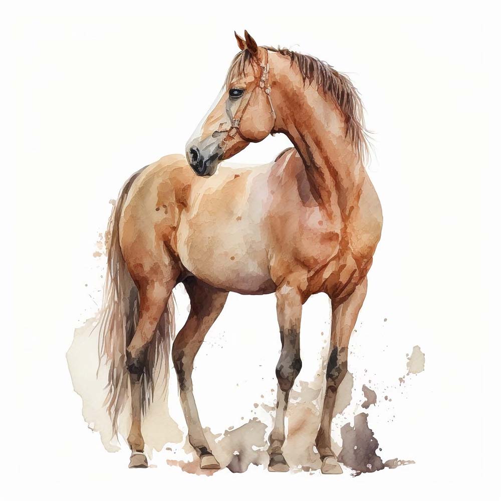 Aquatic Grace: Watercolor Portrait of a Majestic Horse
