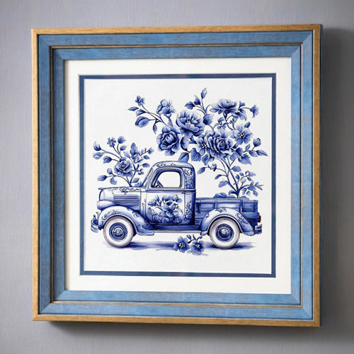 Blue & White Framed Wall art