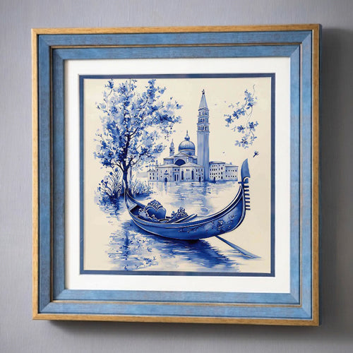 Blue & White Framed Wall art