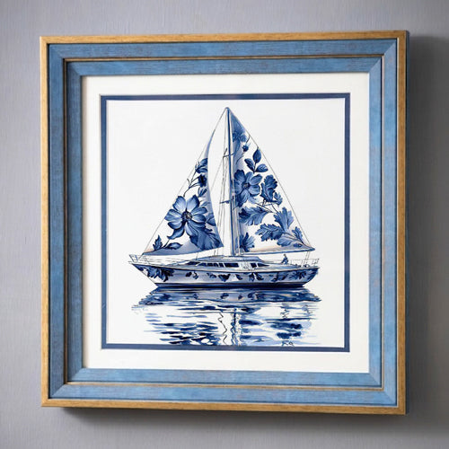 Blue & White Framed Wall art