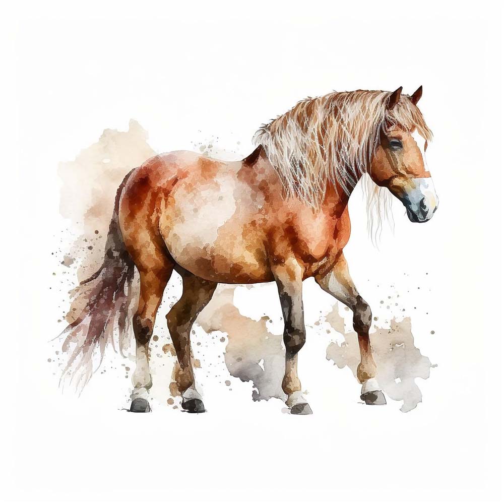 Aquatic Grace: Watercolor Portrait of a Majestic Horse