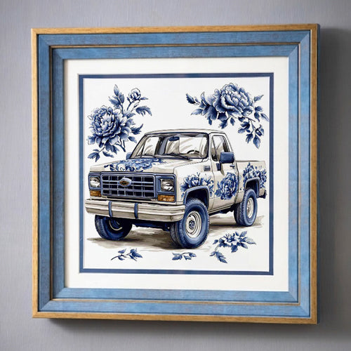 Blue & White Framed Wall art