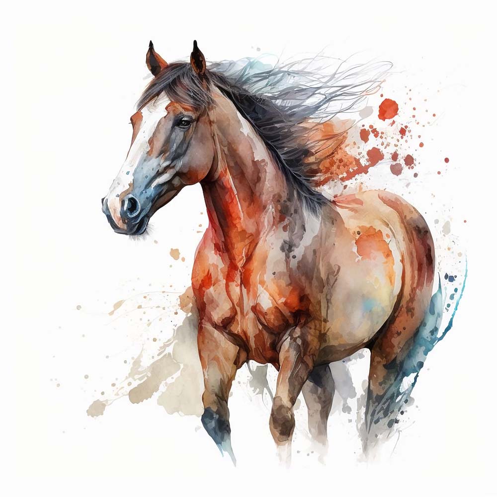 Aquatic Grace: Watercolor Portrait of a Majestic Horse