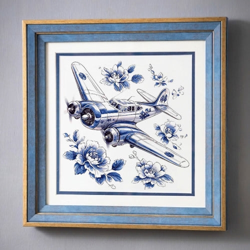 Blue & White Framed Wall art