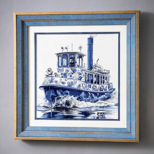 Blue & White Framed Wall art