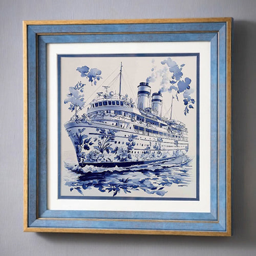 Blue & White Framed Wall art