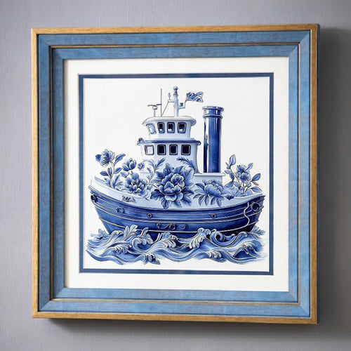 Blue & White Framed Wall art