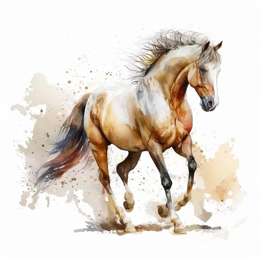 Aquatic Grace: Watercolor Portrait of a Majestic Horse