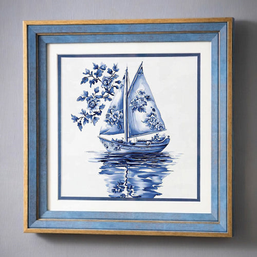 Blue & White Framed Wall art