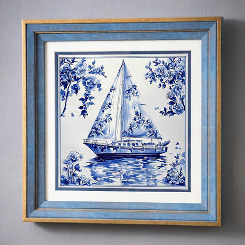 Blue & White Framed Wall art