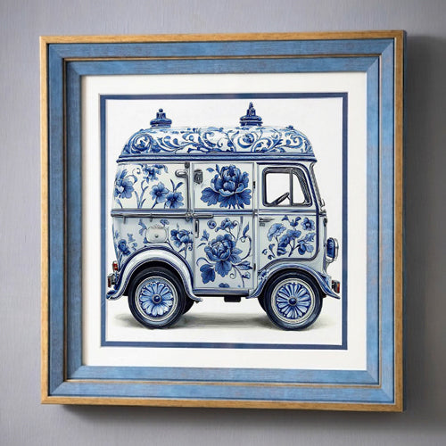 Blue & White Framed Wall art