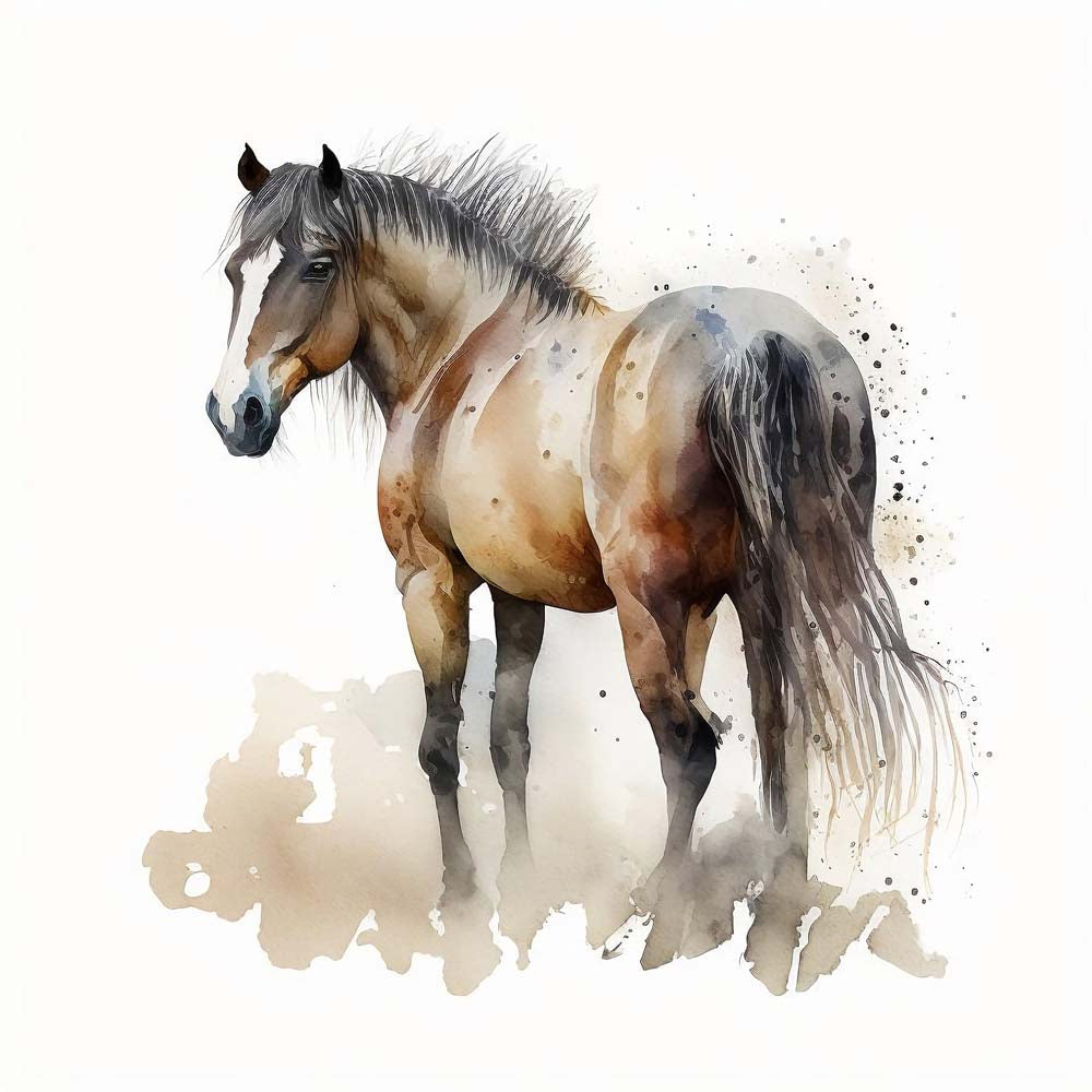 Aquatic Grace: Watercolor Portrait of a Majestic Horse