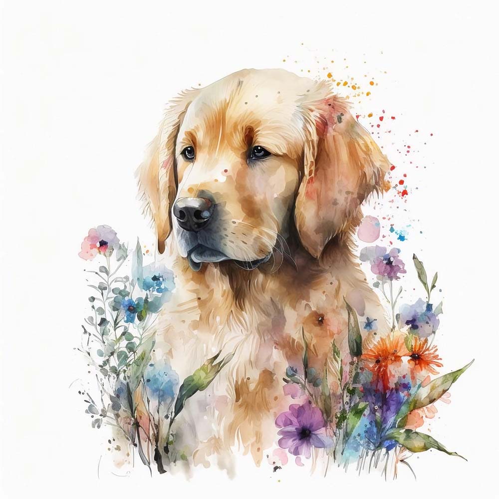 Golden Retriever Dog with Flowers