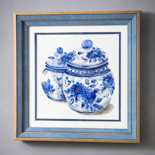 Blue & White Framed Wall art