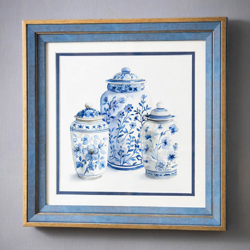 Blue & White Framed Wall art