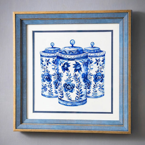 Blue & White Framed Wall art