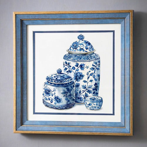 Blue & White Framed Wall art