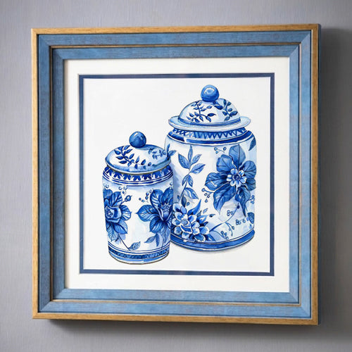 Blue & White Framed Wall art