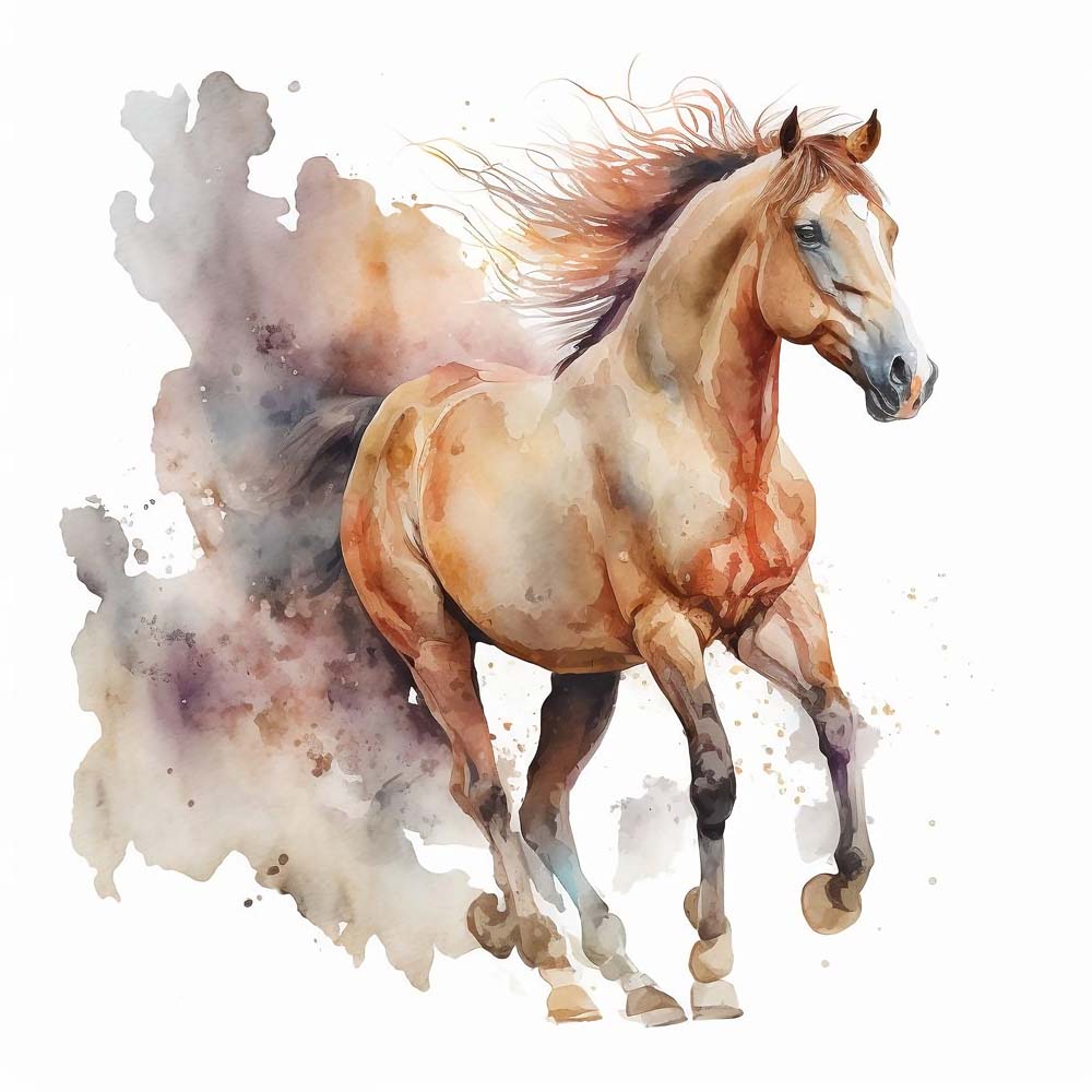 Aquatic Grace: Watercolor Portrait of a Majestic Horse