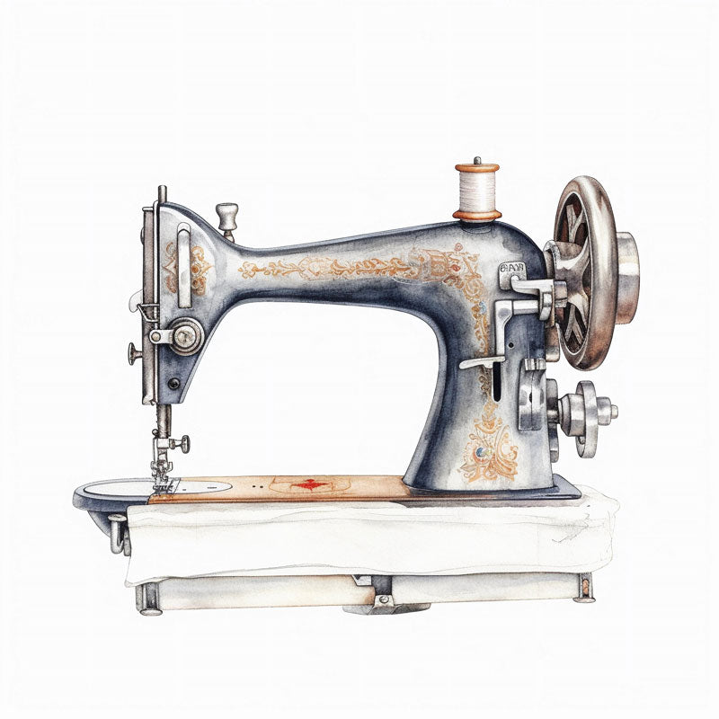 Stitched in Hues: Watercolor Reverie of a Sewing Machine