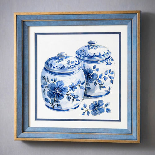 Blue & White Framed Wall art