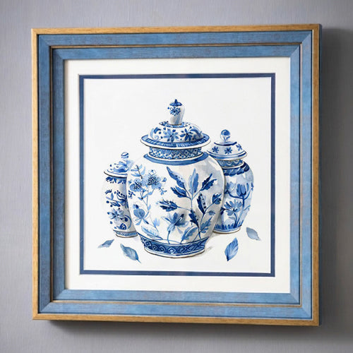 Blue & White Framed Wall art