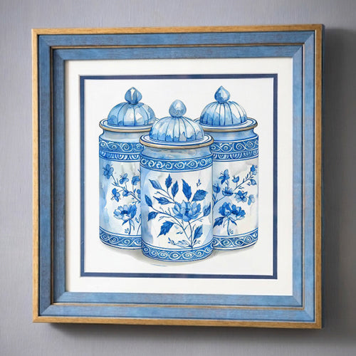 Blue & White Framed Wall art