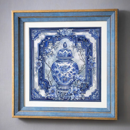 Blue & White Framed Wall art