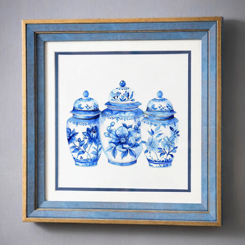 Blue & White Framed Wall art