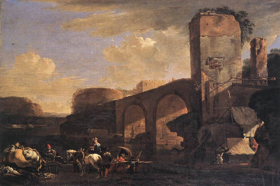 Italian Landscape With River And An Arched Bridge