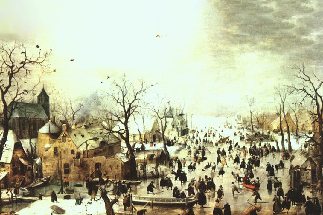A Scene On The Ice Near A Town